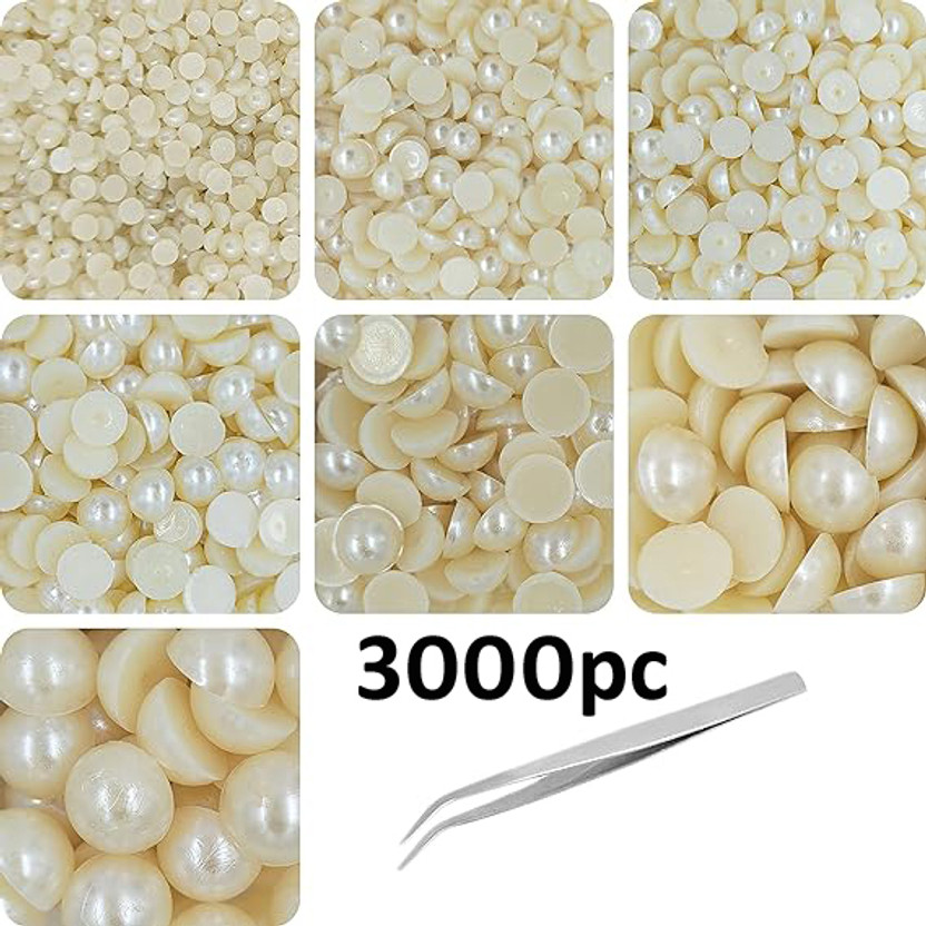 Crafts Haveli 3000 Half Cut Pearls for Jewellery Making Craft, Round Flat Back