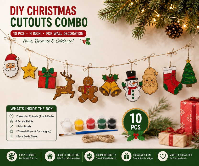 Creative Creative N colourful DIY Christmas Wooden Cutout Decoration Set with Paint Kit for Home Decor - Flipkart Deal