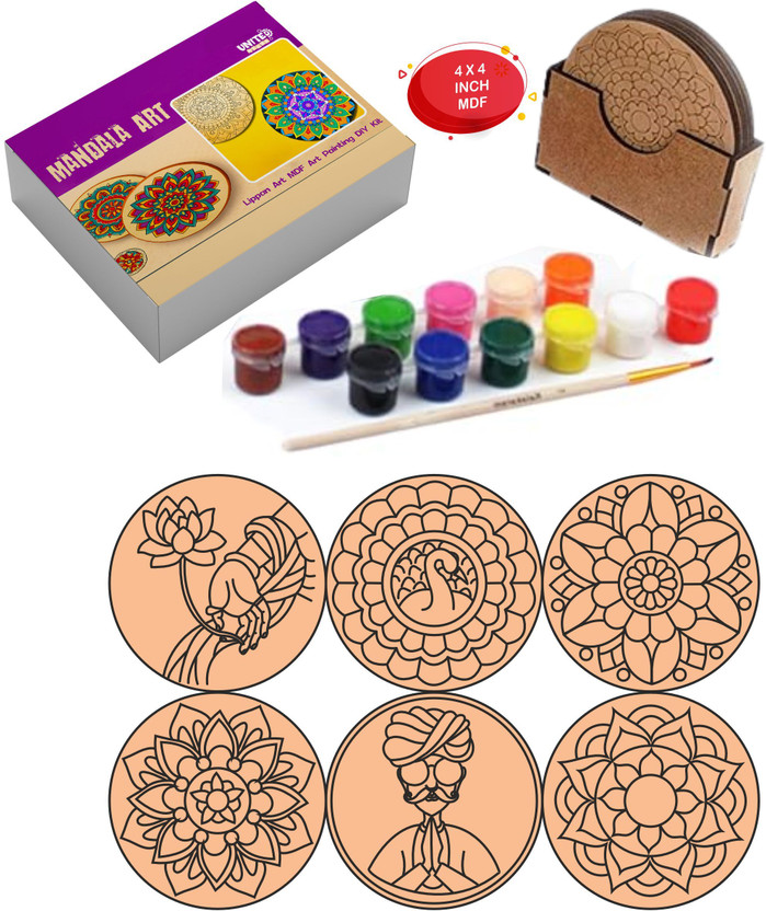 UnitedMaama Mandala Art Kit For Adults 4 Inch 12 Color Painting Kit With Stand Pk 6 (103)