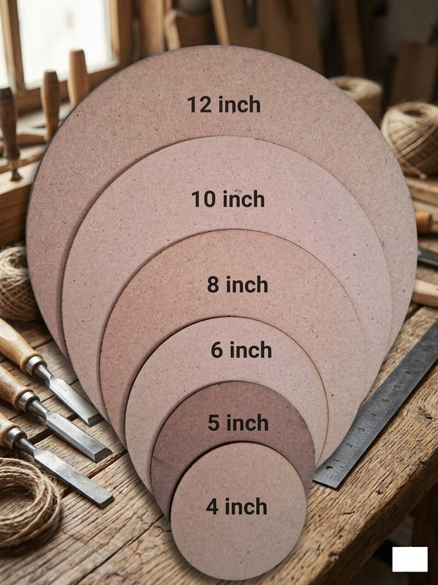 FITLOGAN MDF Round Craft Base 4,5,6,8,10,12 Inch Set of 2 Each for DIY Projects