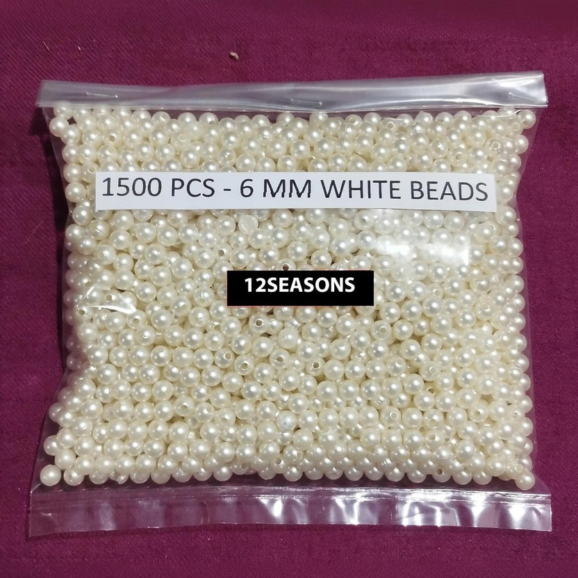 12SEASONS 6 MM WHITE PEARL PLASTIC BEADS FOR EMBRIODERY JWELLERY CRAFT 1500PCS