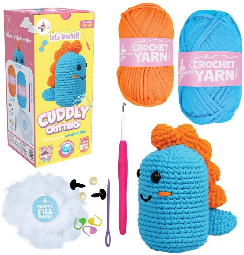 Kalakaram Crochet Kit for Beginners- Make Dino Amigurumi DIY with Yarn, Hook & Guide