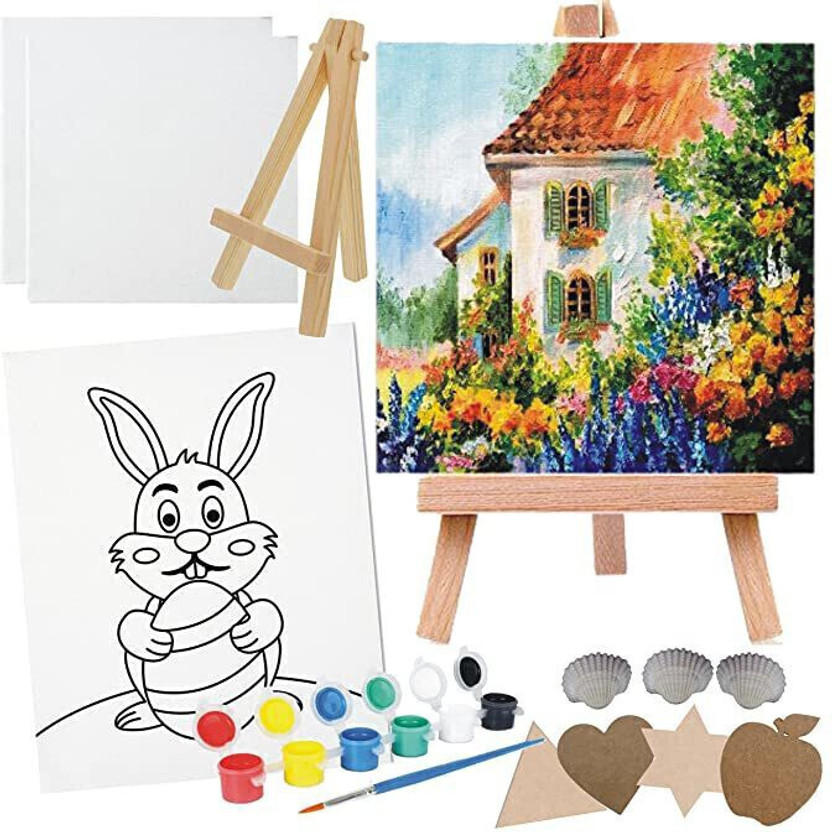 INDIKONB 12Pc Canvas Painting KIT for Kids | Art Painting Supplies Set for Girls and Boys