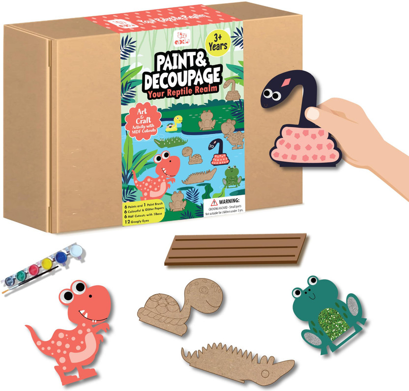 GDKJ DIY Reptile Craft Kit – MDF Cutouts, Paints & Glitter Papers for Kids