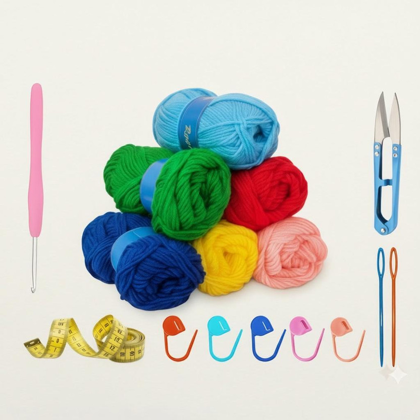 daily buy Knitting & Crochet Kit for DIY Craft (6 Yarn Balls + Tools)
