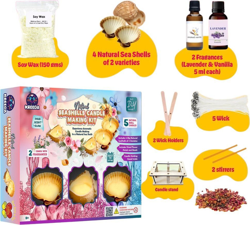 kreeda Candle Making Kit for Kids & Adults | 4 Big Sea Shells Candle Making DIY Kit