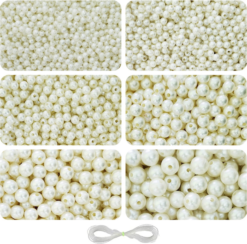 REGLET Bulk Buy 1800 Artificial Off White Pearl Beads for DIY and Decorations - 6 Sizes