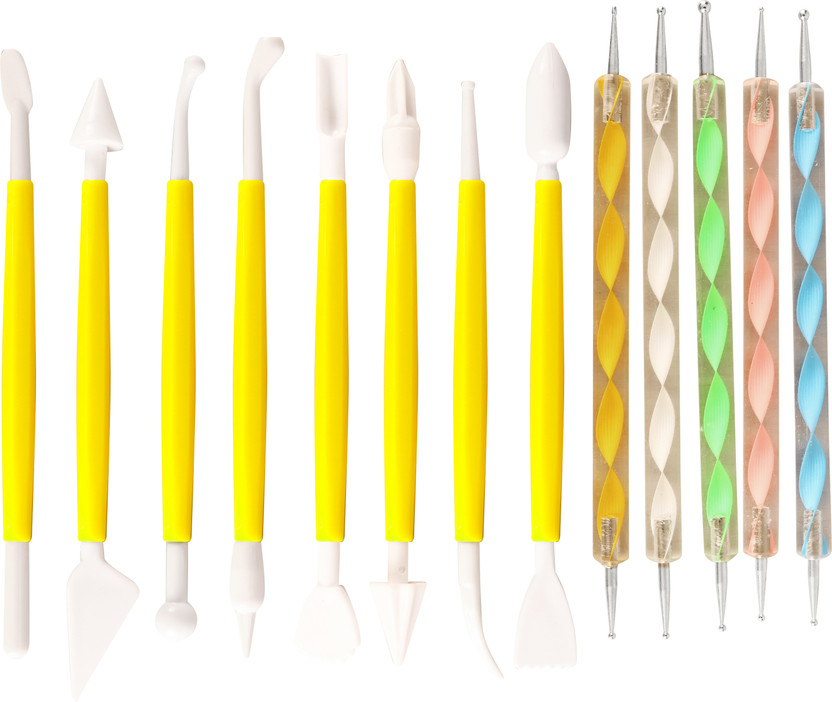 Ortan Clay Art Sculpting Tool Yellow +Dotting Tools For Clay & Cake Designing