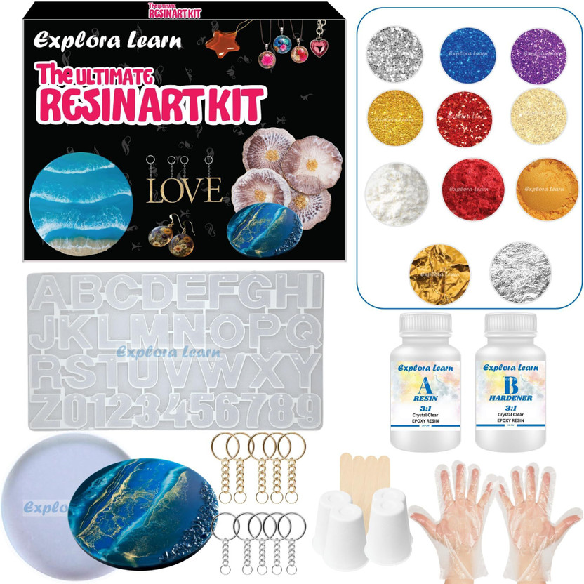 Exploralearn Ultimate Resin Art Kit - DIY Alphabet and Coaster Kit with 200 gm Epoxy Resin