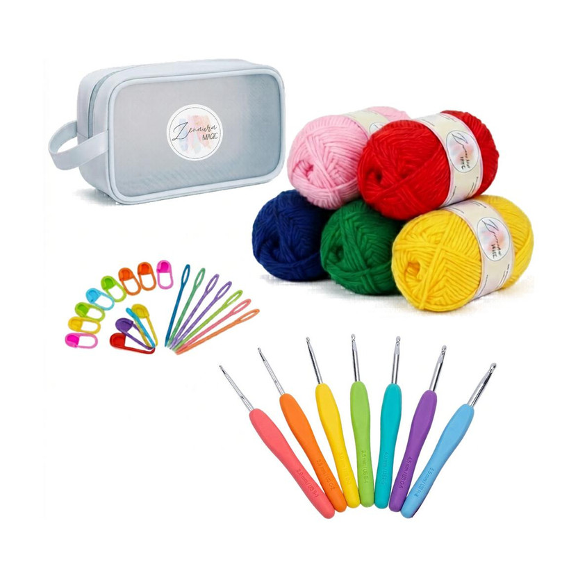 Zenaura Zenaura Magic Crochet Kit for Beginners with 5 Crochet Yarn Big Size, Cotton Crochet Yarn Set - Flipkart Deal