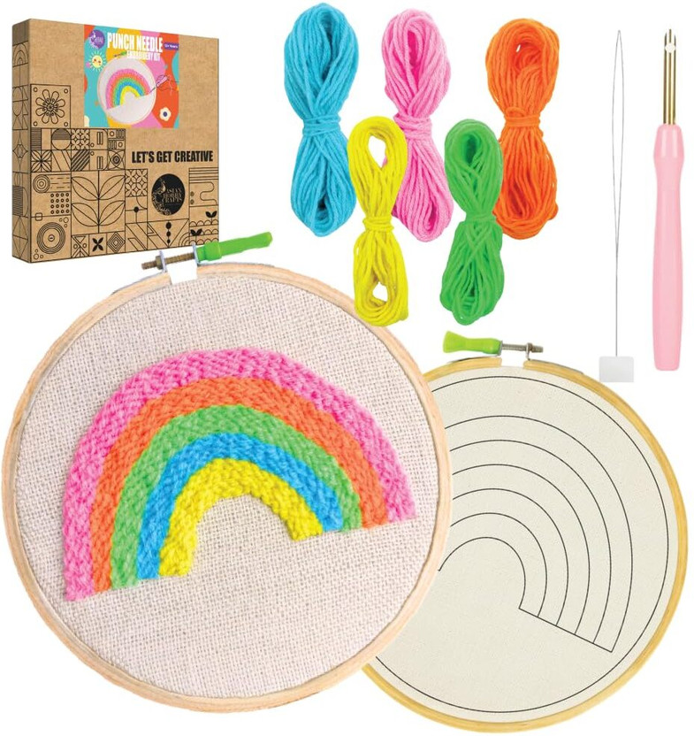 ASIAN HOBBY CRAFTS Punch Needle Kit for Beginners | DIY Embroidery Set Craft - Rainbow