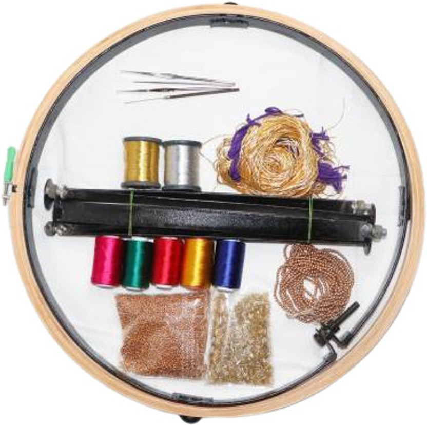 Sigmatech Aari Work 18" Wooden Stand Hoop with 15 Items Embroidery Materials Kit7