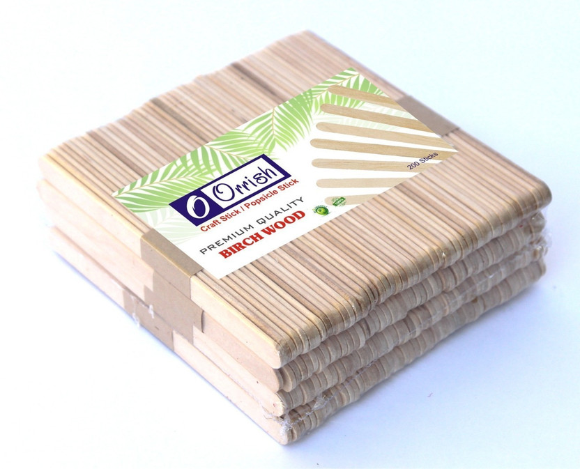 ORRISH 200 Piece Natural Wooden Ice Cream Sticks