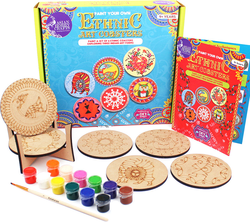 ASIAN HOBBY CRAFTS DIY Ethnic Painting Kit – 6 Pre-Marked Coasters India Art Kit for Kids
