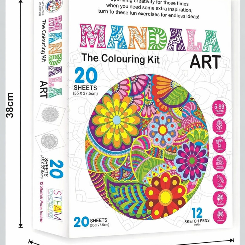 Online Aangan Mandala Art Colouring Kit - 20 Sheets with 12 Sketch Pens Inside