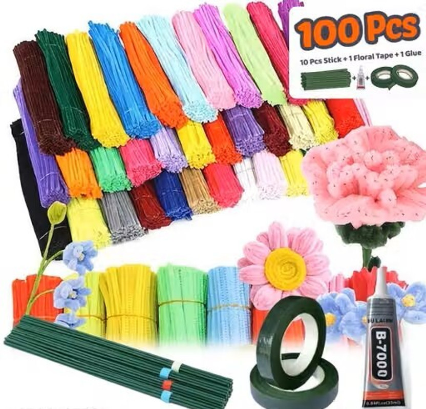 Anwari Anwari Pipe Cleaner Craft Combo Kit 100 Pc, Craft Kit Pipe Cleaner Flower Full Set - Flipkart Deal