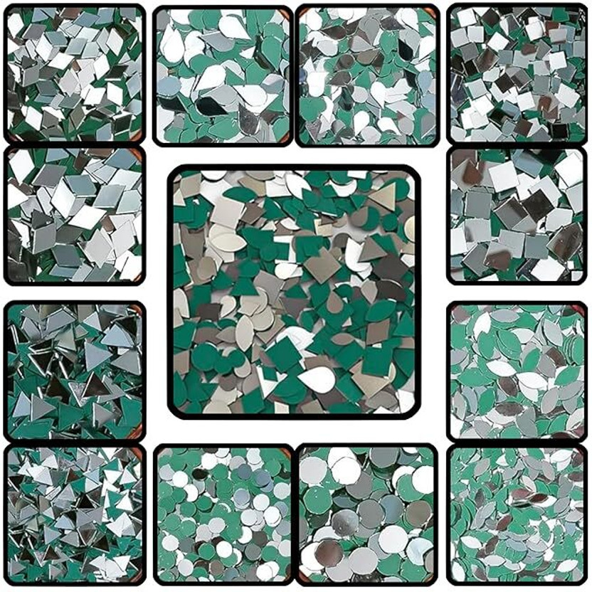 THE UNIQ 12 Shape Mirror kit for Jewellery Making, Other Craft Work (Total-1200 Pieces )