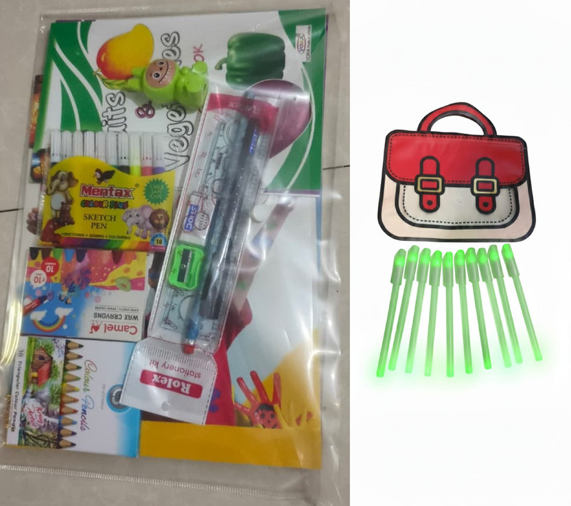 Online Aangan Colouring Kit & Glow Pen Combo (Pack of 20) | Kids Art & Craft Set