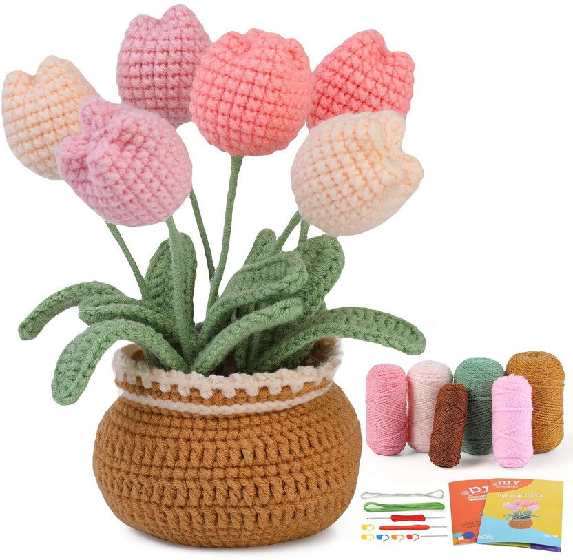 SIRTERIQ Crochet Kit For Beginners Tulip Plant Crocheting Knitting Kit For Beginners