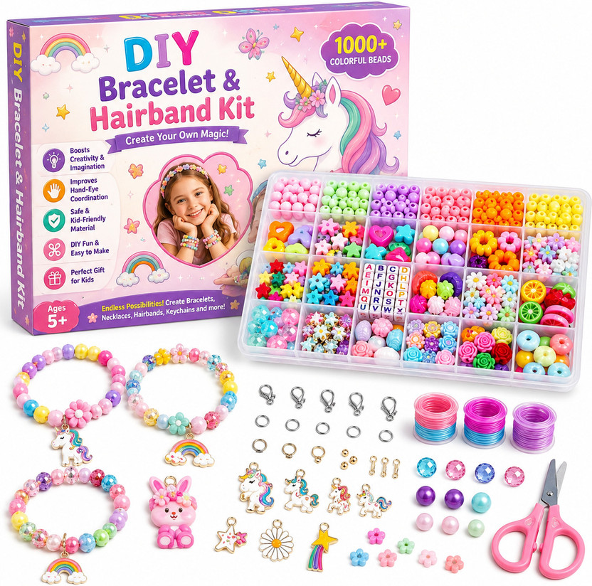 UMGESSENTIALS DIY Jewellery & Bracelet Making Kit 1000+ Beads for Boys & Girls 5-12