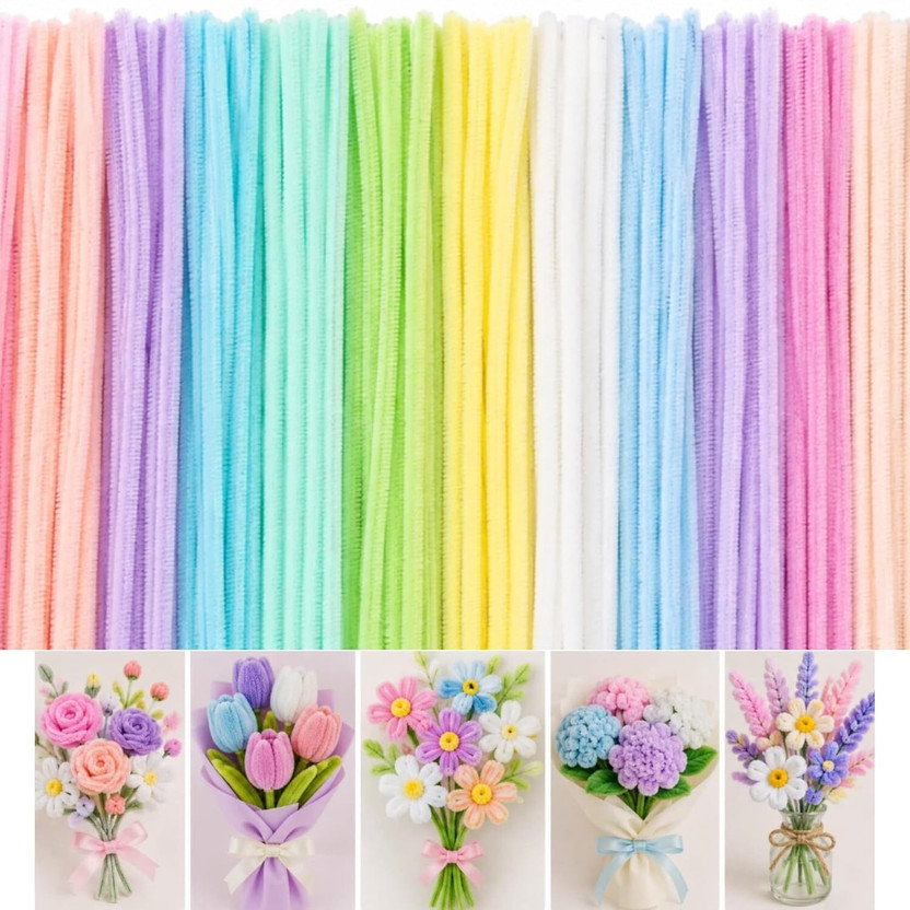 manrish 100 PCS Multicolor Chenille Pastel Pipe Cleaners Soft Craft Stems for DIY Art