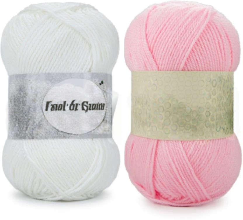 Waaome White And Pink Wool 200 Gram 100x2 Hand Knitting Art Craft Soft Yarn (WA50)