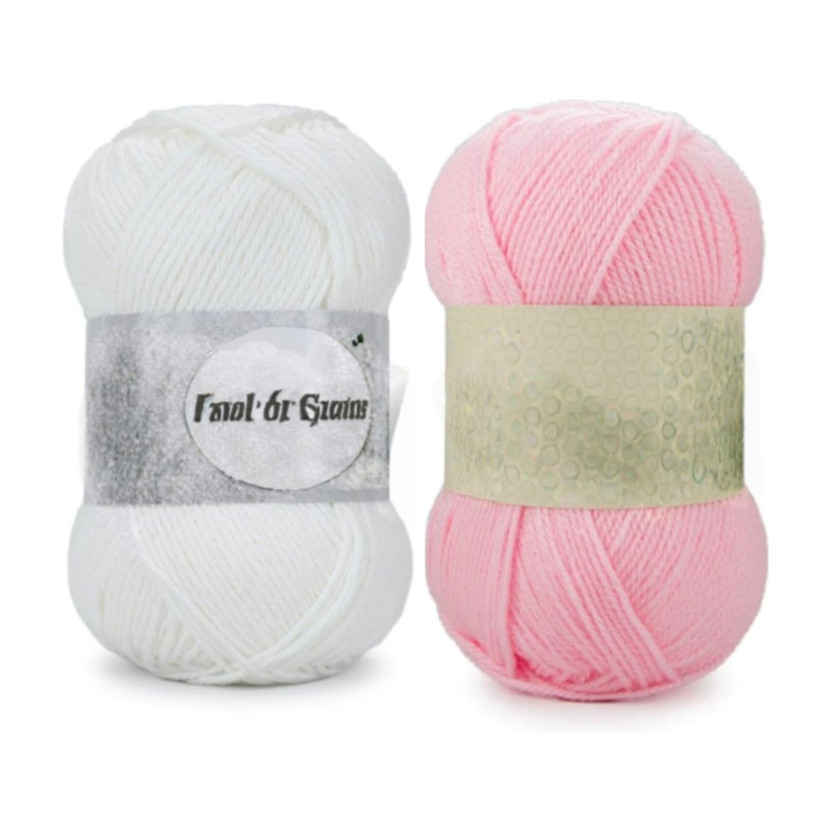 Waaome White And Pink Wool 200 Gram 100x2 Hand Knitting Art Craft Soft Yarn (WA50)