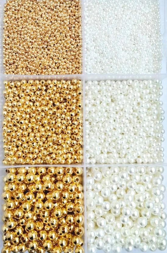 RAION Gold and off white Pearl beads 4,6,8 mm for craft and jewellery making 1400 pcs