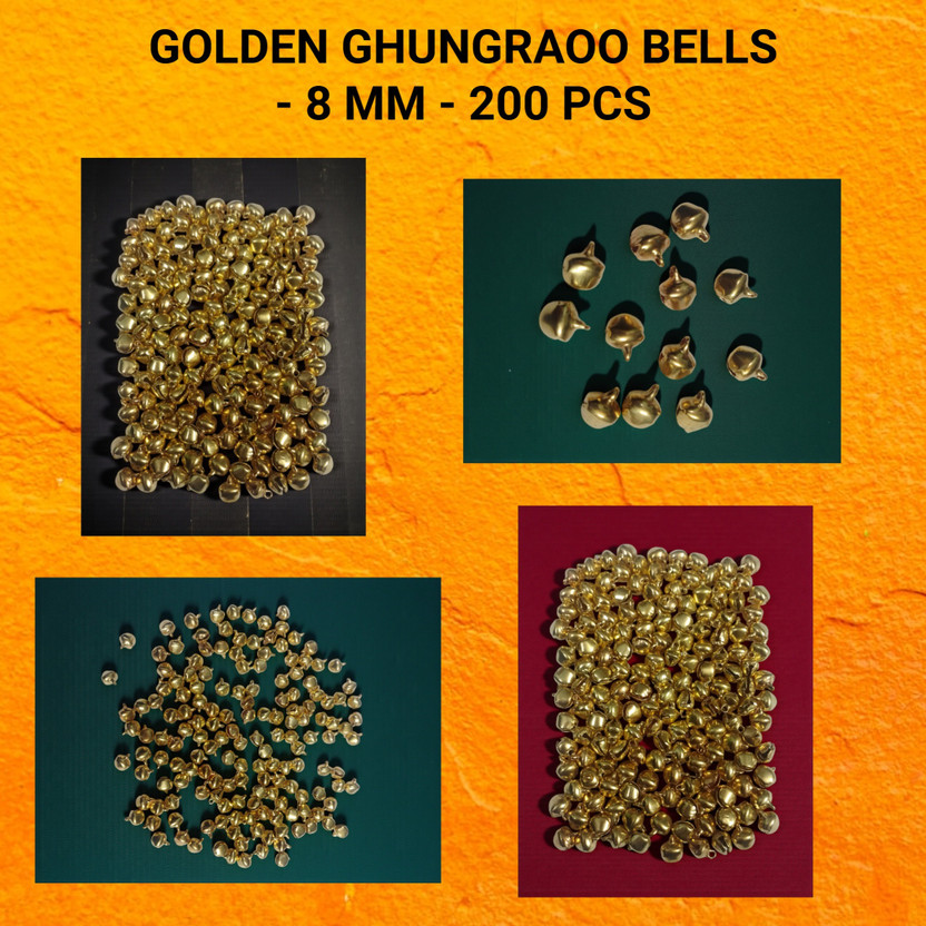 Productmine Golden Ghungroo Bells for Art and Craft Hanging and Jewellery 8 MM, 200 PCS