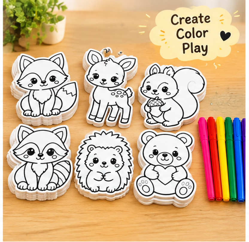 Lakshvish Kids Colouring Kit Cute Animal Cutouts Art & Craft Activity Set with Sketch Pens