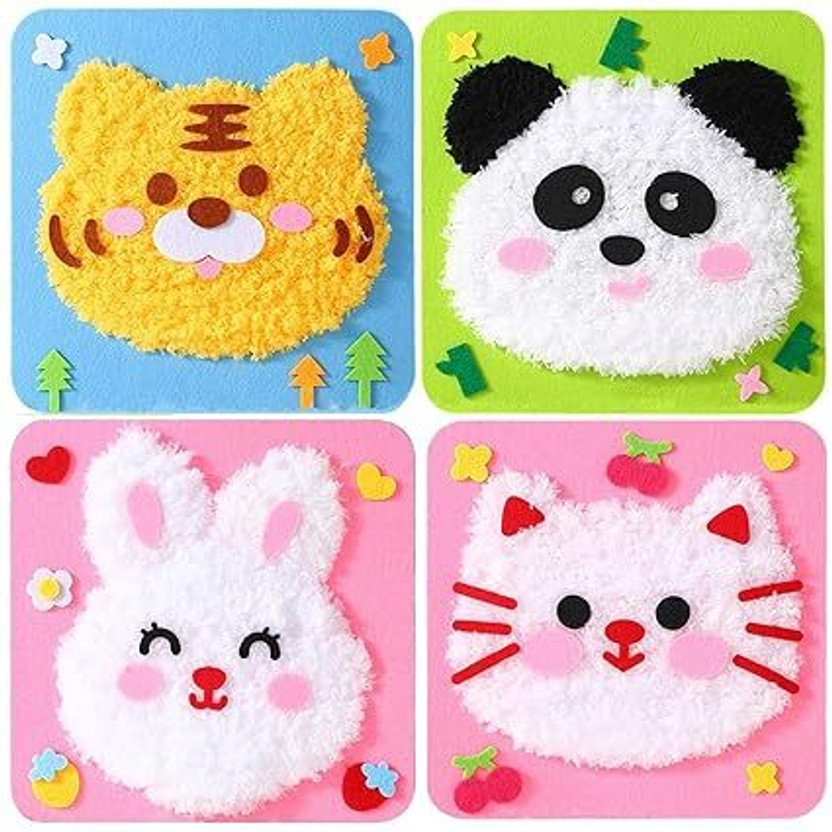 AURAEON 2pcs Art Craft Kit for Kids Animal Face Wool Art Activity Set