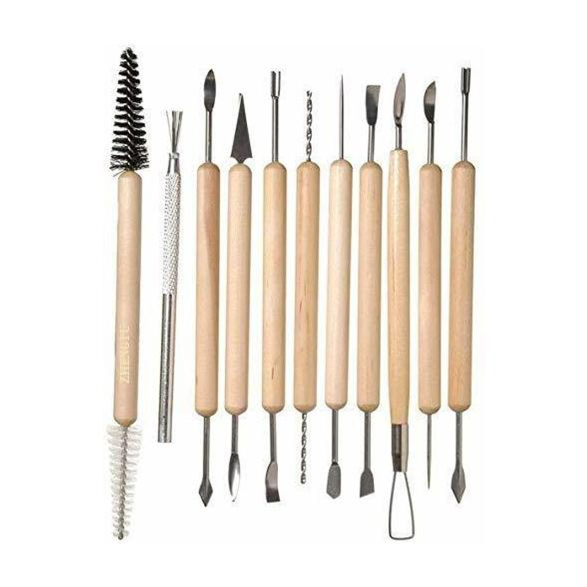 Prescent 11 Pcs Wooden Handle Clay Pottery Sculpting Tools