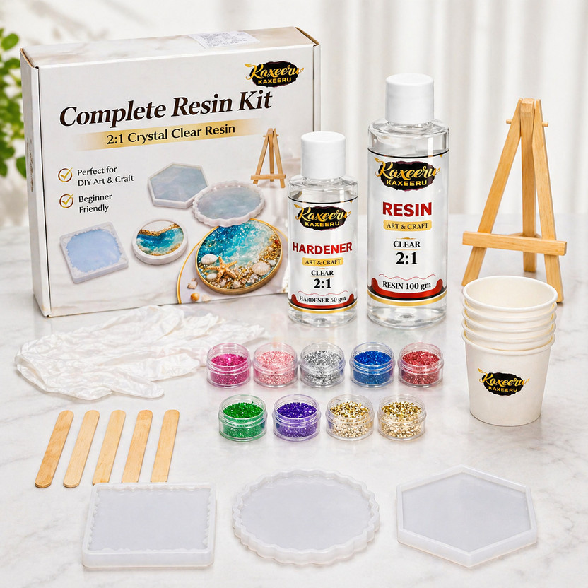 KAXEERU Complete Resin Kit 2:1 Crystal Clear Epoxy Resin Set for Art & Craft