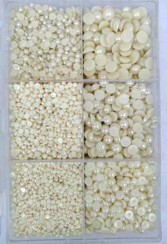 Haya Haya 4MM TO 12MM OFF-WHITE HALF ROUND PEARL BEADS FOR CRAFT[TOTAL 3400 PCS] - Flipkart Deal