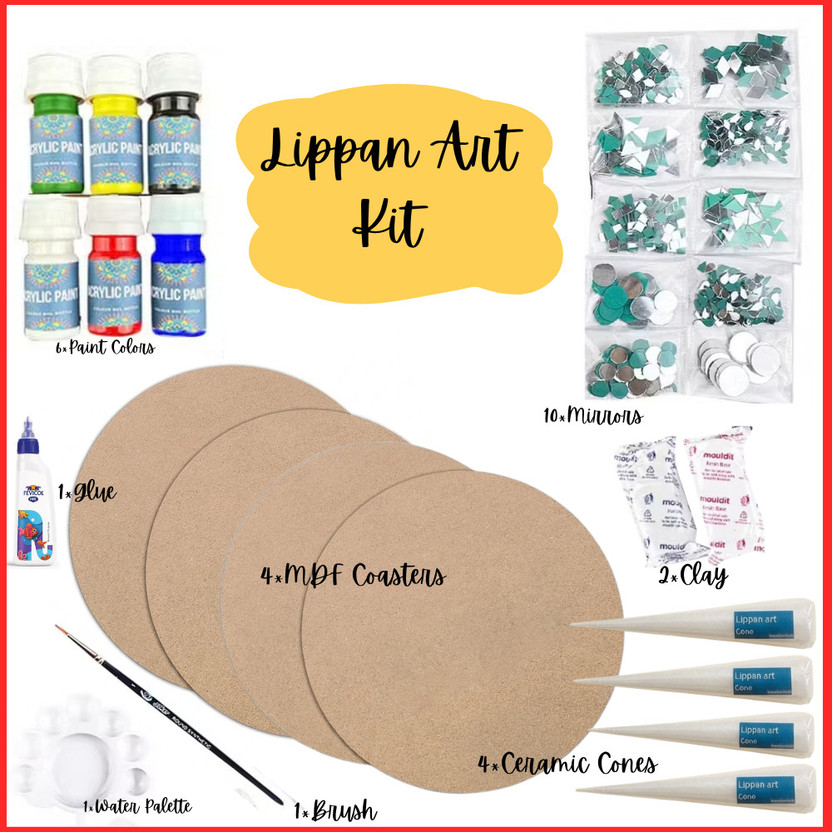 Qroof Qroof Lippan Art Material DIY Kit MDF Coaster , Mirrors Craft , Paint Colours - Flipkart Deal