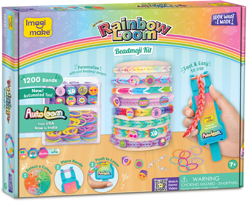 Imagimake Rainbow Loom - Beadmoji Kit |Bracelet Making Kit | 1200+ Colourful Bands