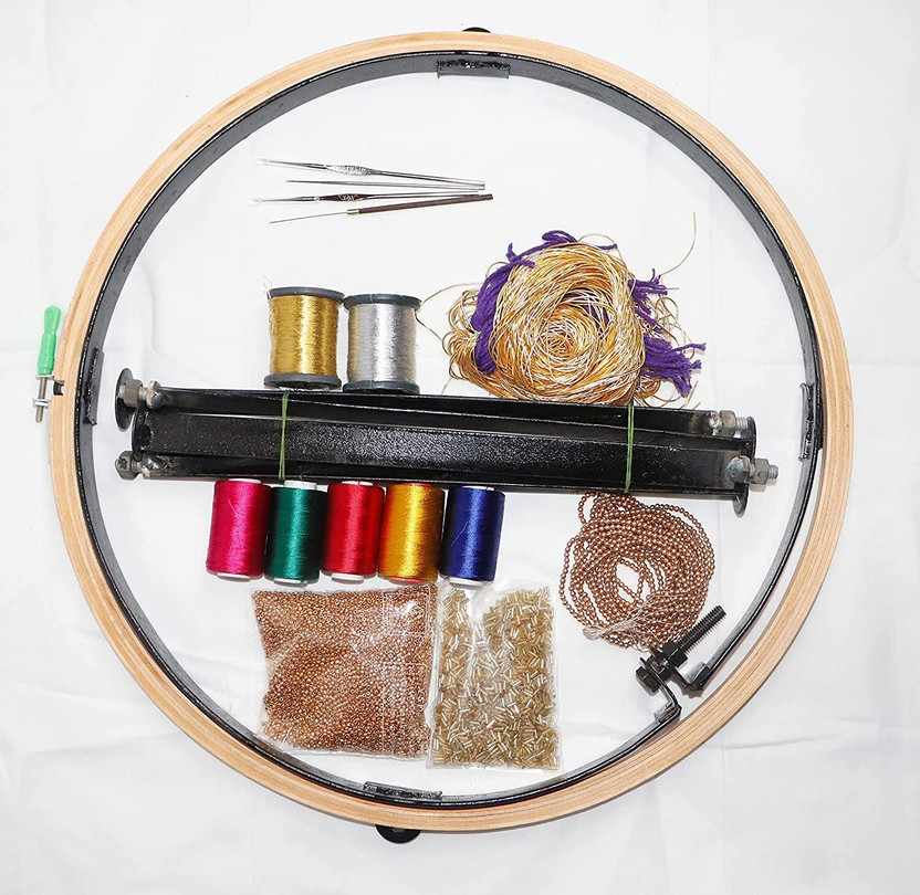 vahvaa 18" Wooden Stand Hoop with 15Items Embroidery Materials Kit (Beginners Kit)