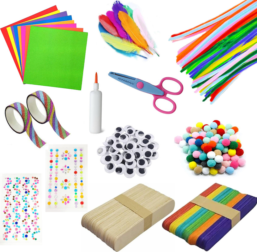 KHUSHA CREATIONS 200Pcs Craft Kit for Kids/Gift for Kids/DIY Craft Material kit/Hobby Craft