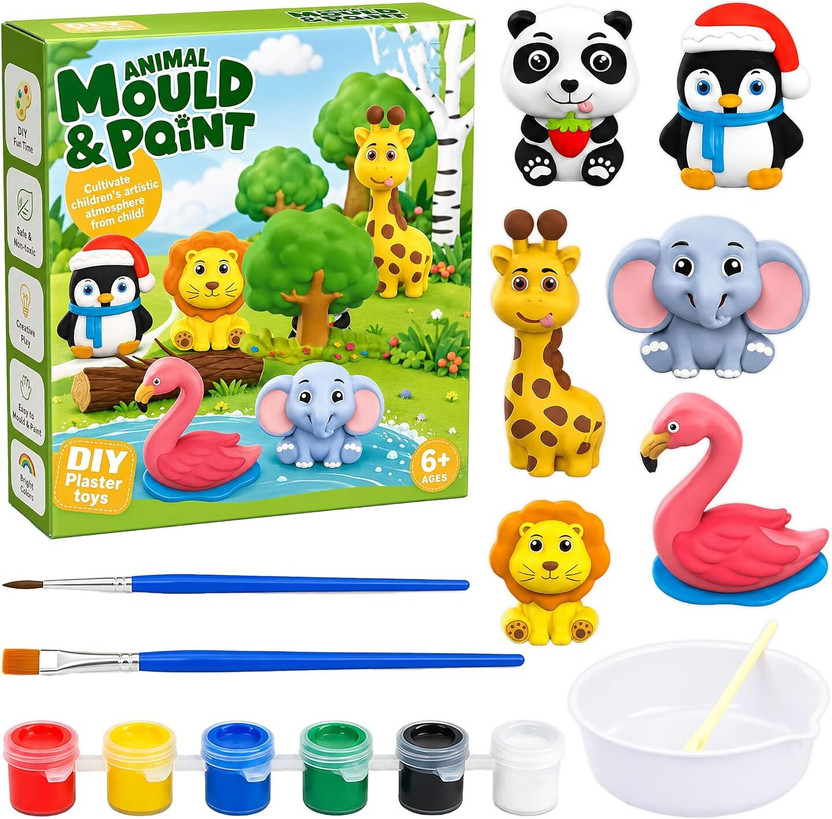 FunBlast DIY Animal Mould & Paint Kit for Kids Educational Art & Craft Set with Paints