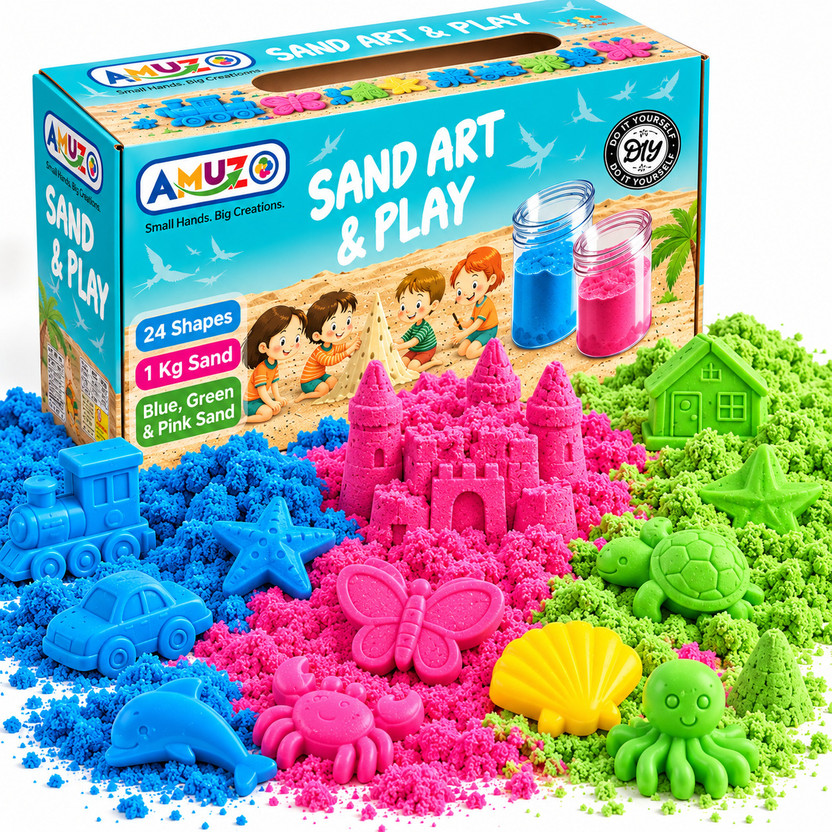 Amuzo Amuzo Sand Art & Play Kit | 1kg Kinetic Sand with 24 Shapes | Kids 3+ Toy - Flipkart Deal