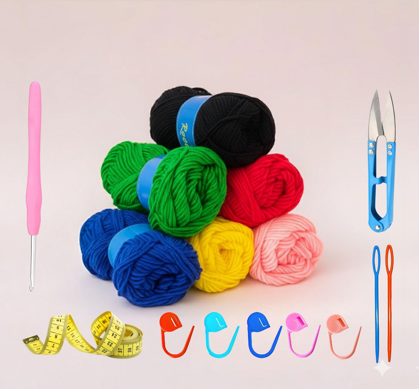 daily buy Knitting & Crochet Kit for DIY Craft (6 Yarn Balls + Tools)