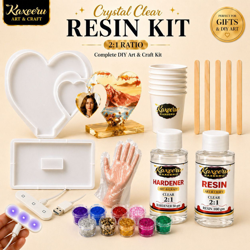 KAXEERU Crystal Clear Resin Kit 2:1 Ratio Epoxy Resin & Hardener Set DIY Art & Craft Kit