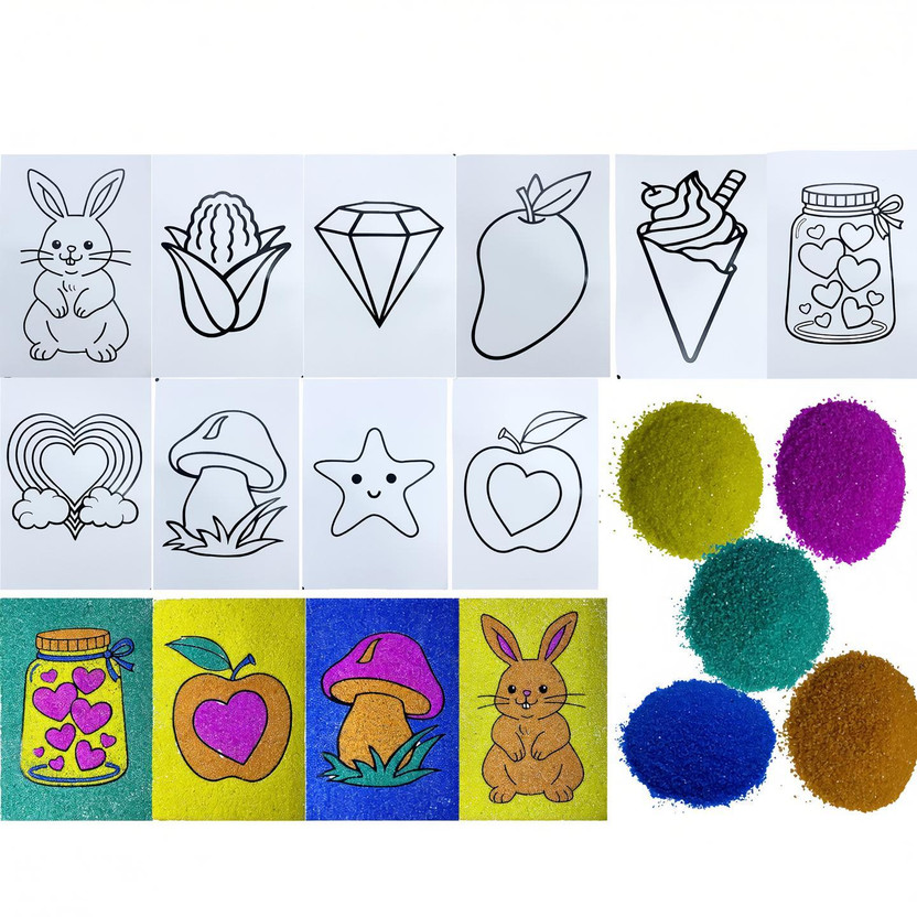 AP SINHA Fun With Sand Art Set of 10 Sheets with Colourful Sand Activity Kit for Kids