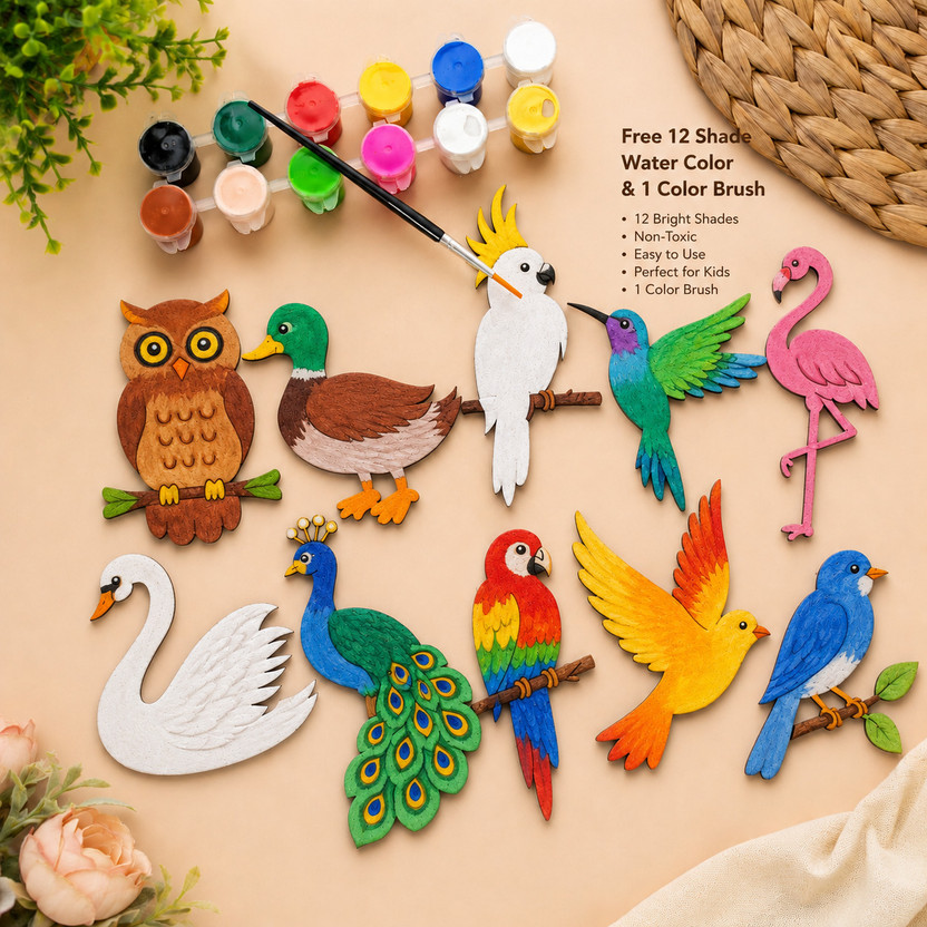 Luvio Wooden Bird Painting Kit for Kids DIY Art Craft Set Owl Peacock Swan Parrot Gift