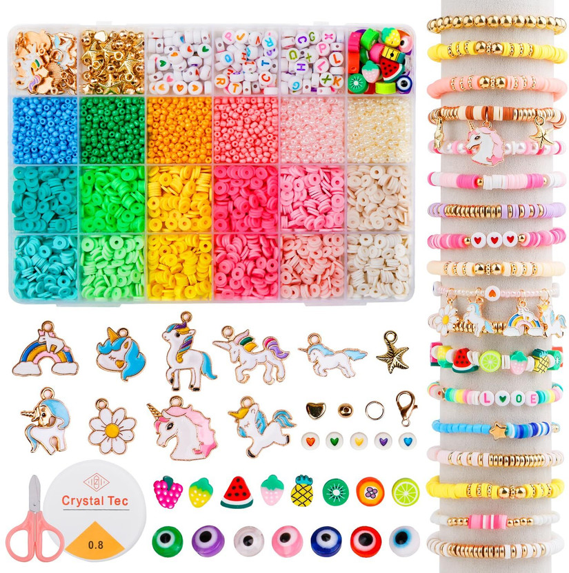 BISNIE Bracelet Making Kit for Girls, Jewellery Making Kit for Kids DIY Clay Bead Set