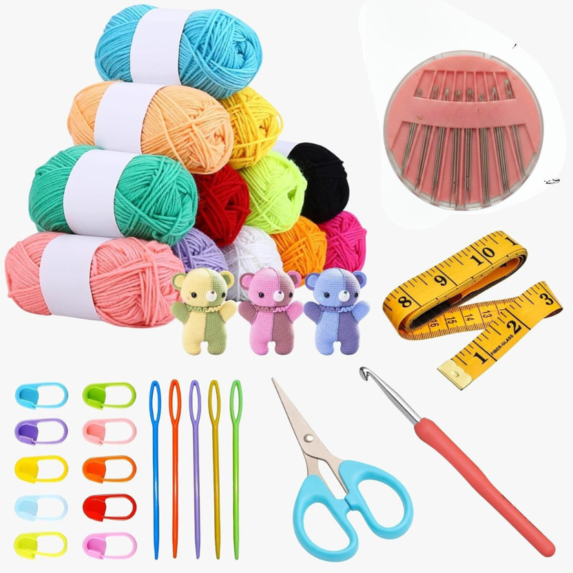 KHUSHA CREATIONS Crochet Kit with Yarn Hook Needles Stitch Markers Scissors DIY Set