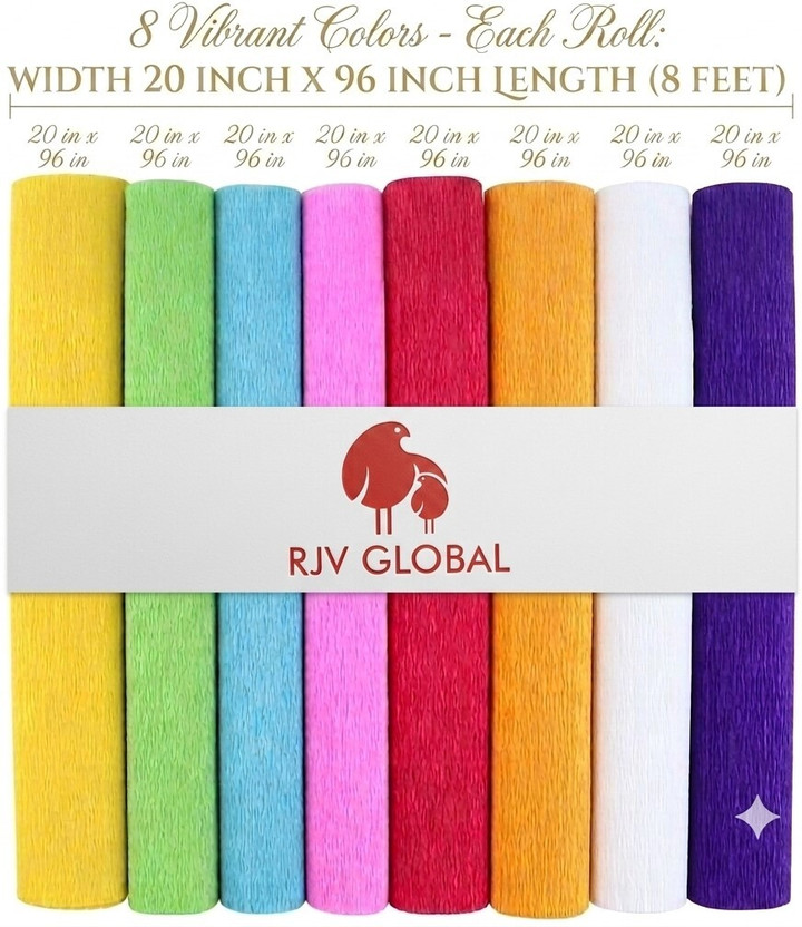 RJV RJV Global Premium Crepe Paper Rolls - 8ft Length/20inch Width (8Pcs & Multicolor) - Flipkart Deal