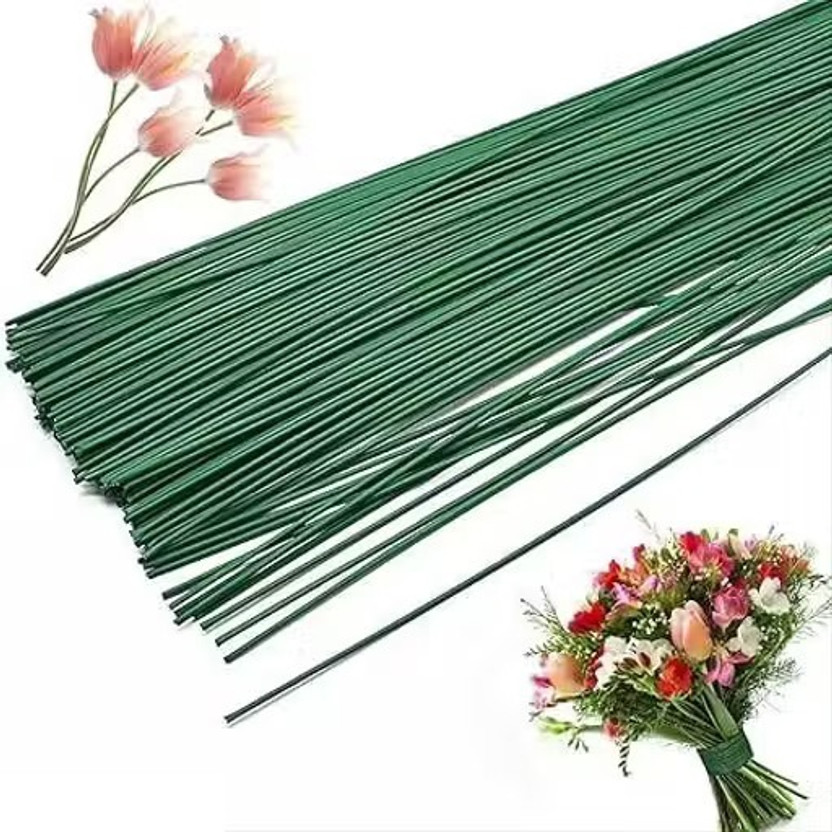 YCT Pack of 50, Dark Green Floral Paper Wrapped Stem Wire