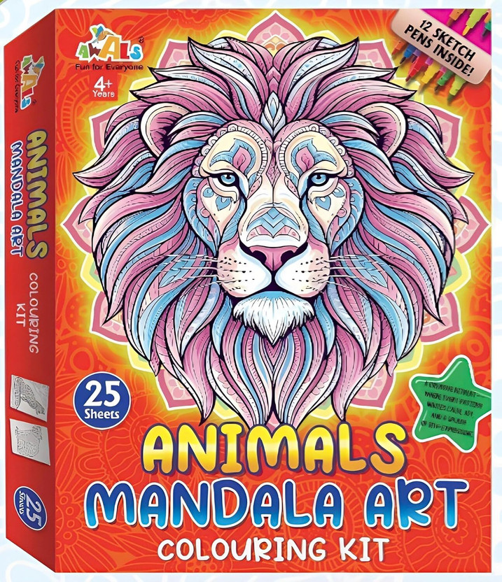 BKDT BKDT Marketing DIY Art of Animal Mandala Art kit |25 Quality Drawing Sheets and Sketch Pen Set - Flipkart Deal