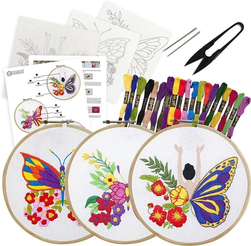Embroiderymaterial Cross Stitch Embroidery Kit Combo Pack for Beginners & Adults (Pack of 3)